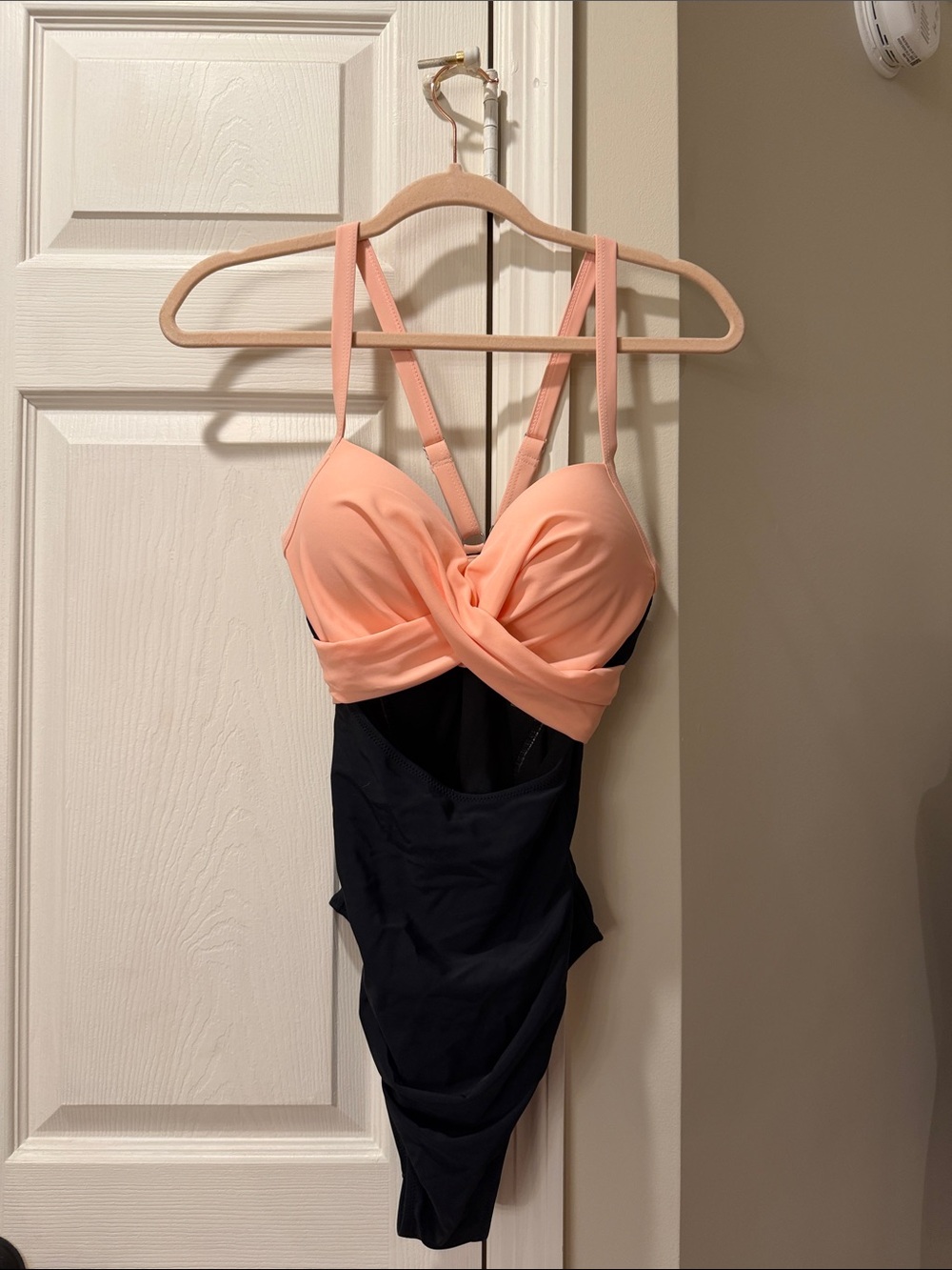 Peach Twist-Front One-Piece Swimsuit with Black Body